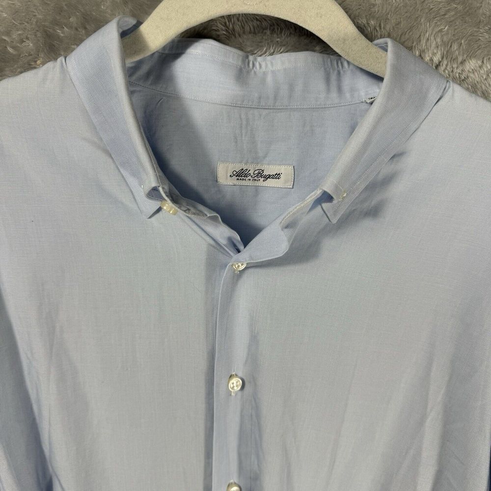 Aldo Bugatti Shirt Mens 18/45 Blue‎ Made in Italy Dress Button Up